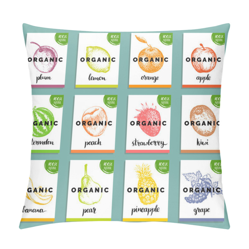 Personality  Fruits And Berries Label Banner. Pillow Covers