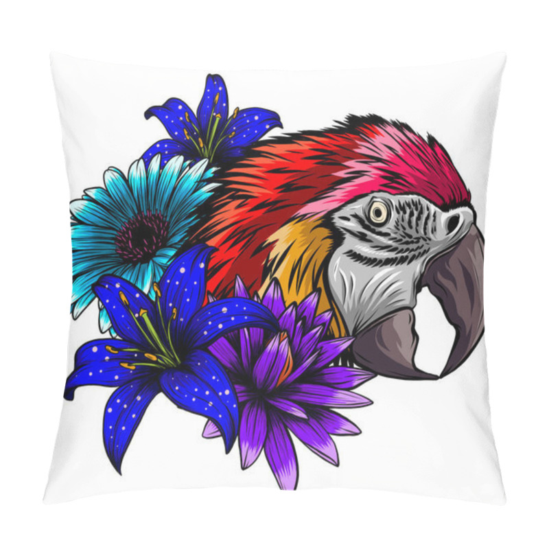 Personality  Head Parrot Macaw Yellow Pink Purple Vector Pillow Covers