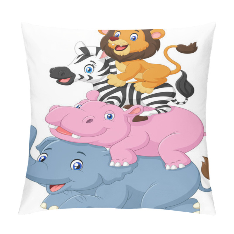 Personality  Cartoon Funny Animal Standing On Top Of Each Other Pillow Covers