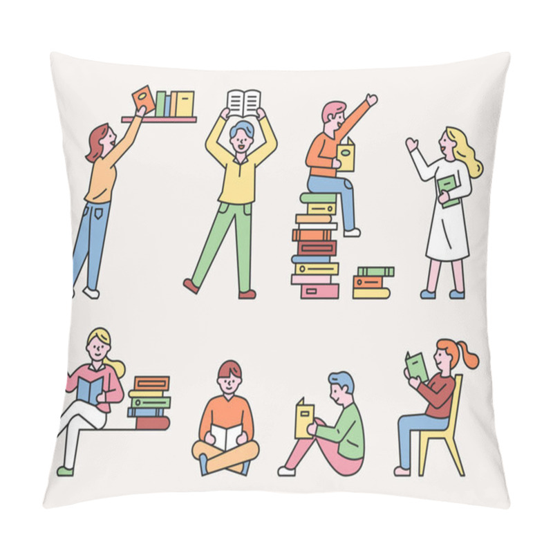 Personality  Diverse People Reading Books. Flat Design Style Minimal Vector Illustration. Pillow Covers