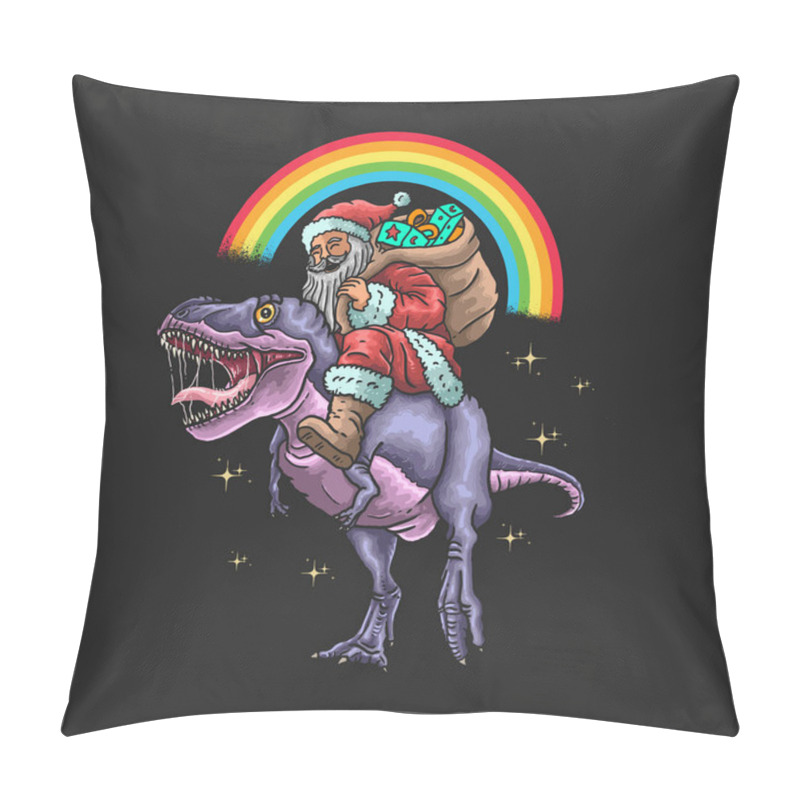 Personality  Santa Claus Ride Dinosaur Illustration Vector Graphic Pillow Covers