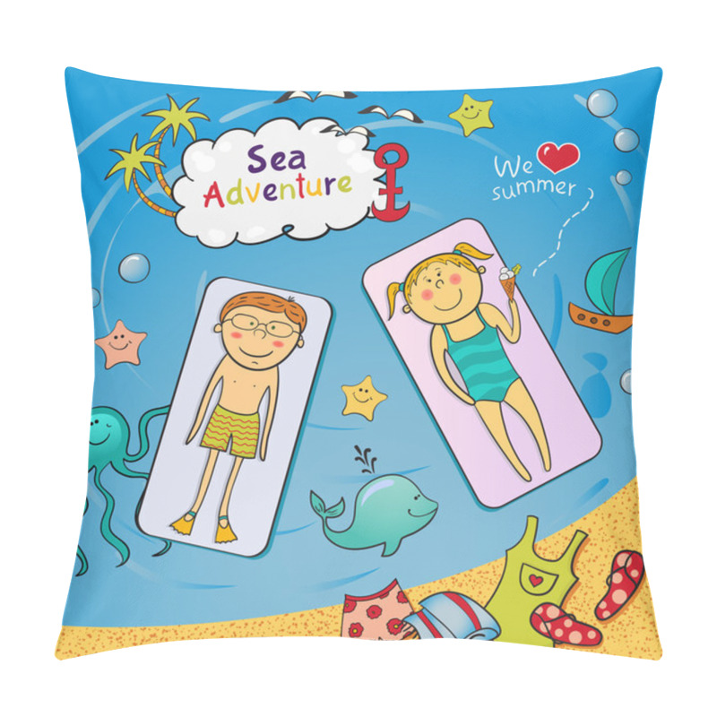 Personality  Beach Graphic Set In Doodle Style Pillow Covers