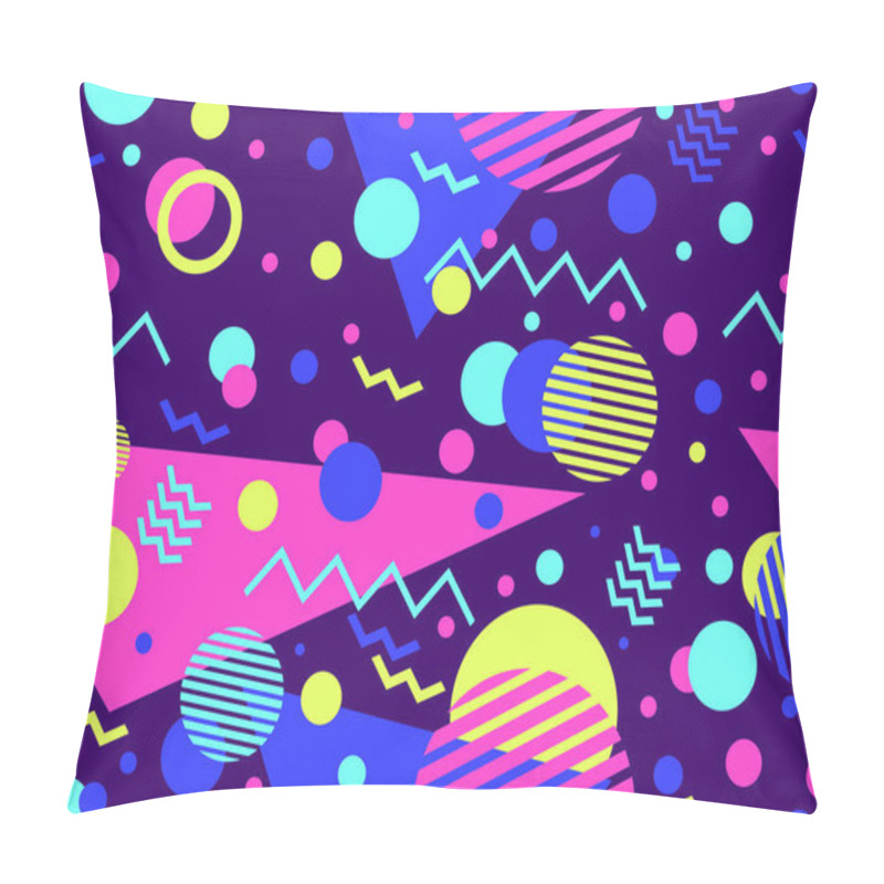 Personality  80s Seamless Pattern With Geometric Shapes In Memphis Style. Circles And Triangles. Colorful Abstract Background For Printing On Promotional Items, Banners And Wrapping Paper. Vector Illustration Pillow Covers