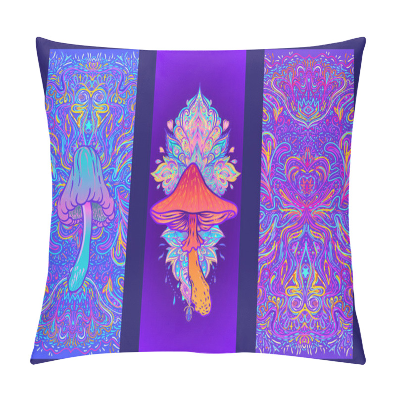 Personality  Magic Mushrooms Mandala. Psychedelic Hallucination. Vibrant Trippy Vector Illustration. 60s Hippie Colorful Art. Hand Drawn Design In Ethnic Indian Style. Mystic Abstract Hippie Yoga Mat Design. Pillow Covers