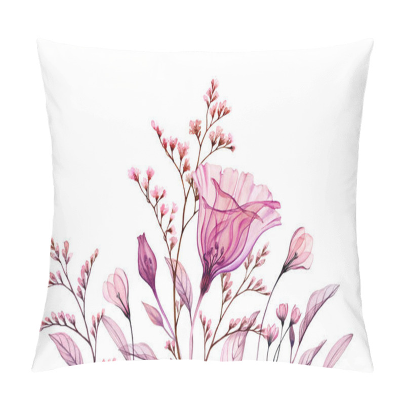 Personality  Watercolor Floral Composition. Hand Painted Artwork With Transparent Bellflower And Branches In Blossom. Abstract Botanical Illustration For Cards, Wedding Design Pillow Covers