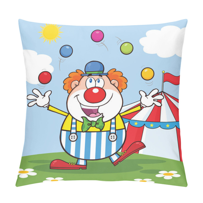 Personality  Funny Clown Cartoon Character Juggling With Balls In Front Of Circus Tent Pillow Covers