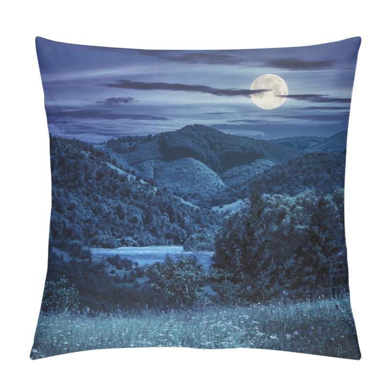 Personality  Pine Trees Near Meadow In Mountains At Night Pillow Covers