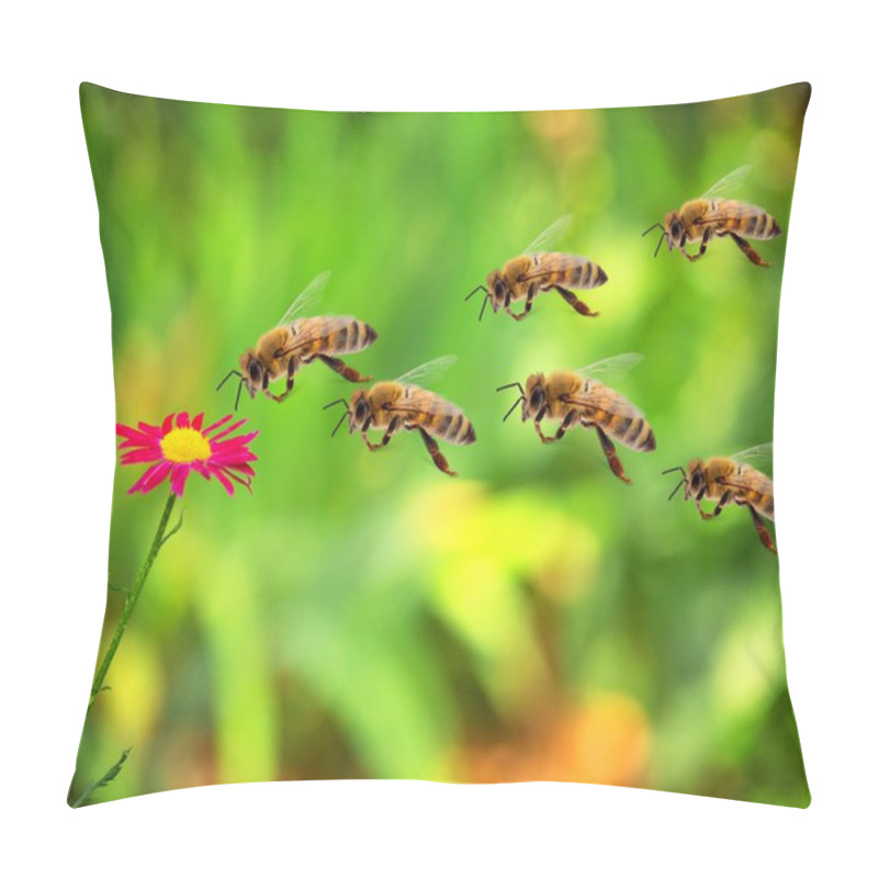 Personality  Beautiful Flower And  Bees In Flight. Pillow Covers