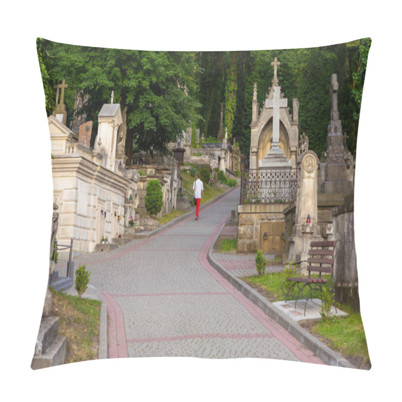 Personality  Lviv, Ukraine - 09 June 2018: Graves In Lychakiv Cemetery, State History And Culture Museum-Preserve, Historic Cemetery In Lviv. Pillow Covers