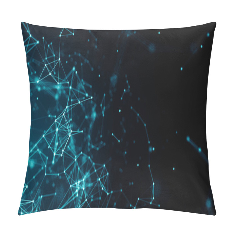 Personality  Abstract Connected Dots On Bright Blue Background. Technology Backdrop With Depth Of Field. 3D Rendering Pillow Covers