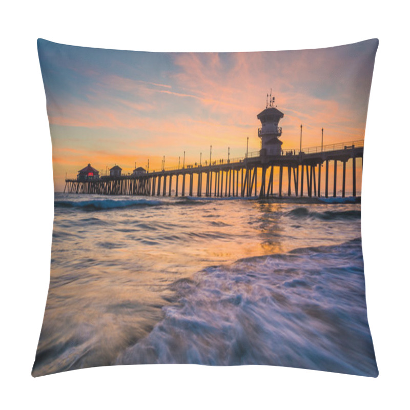 Personality  Waves In The Pacific Ocean And The Pier At Sunset, In Huntington Pillow Covers