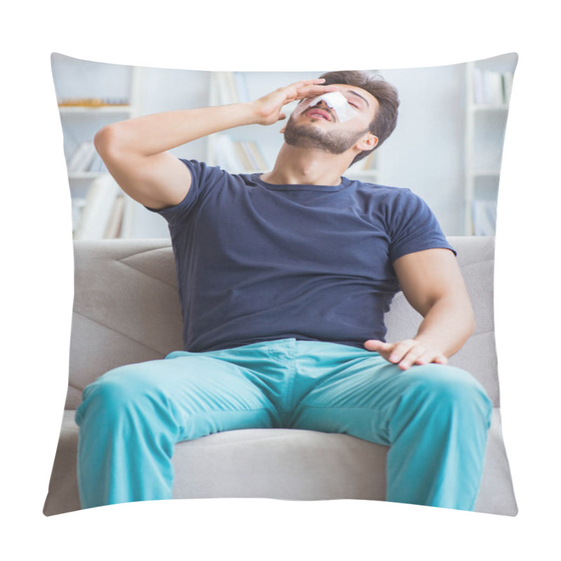 Personality  Young Man Recovering Healing At Home After Plastic Surgery Nose Pillow Covers