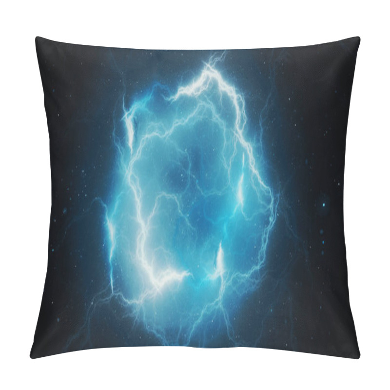 Personality  Blue Glowing High Energy Lightning, Computer Generated Abstract Background, 3D Rendering Pillow Covers