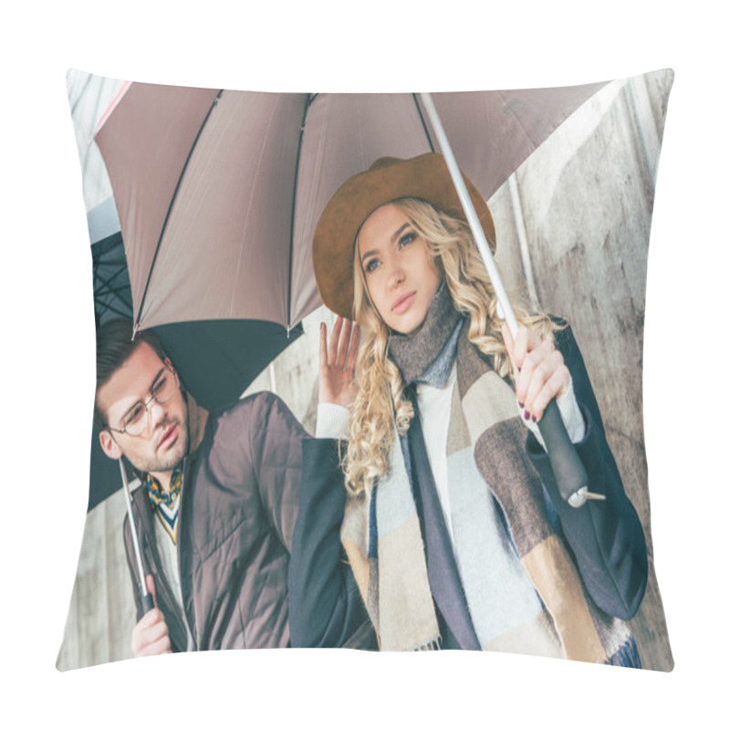 Personality  Stylish Young Couple With Umbrellas Pillow Covers