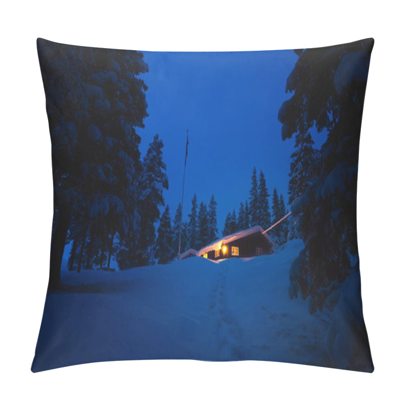 Personality  Forest Scandinavian Cabin In Snowy Woodland. Winter In Norway. Pillow Covers