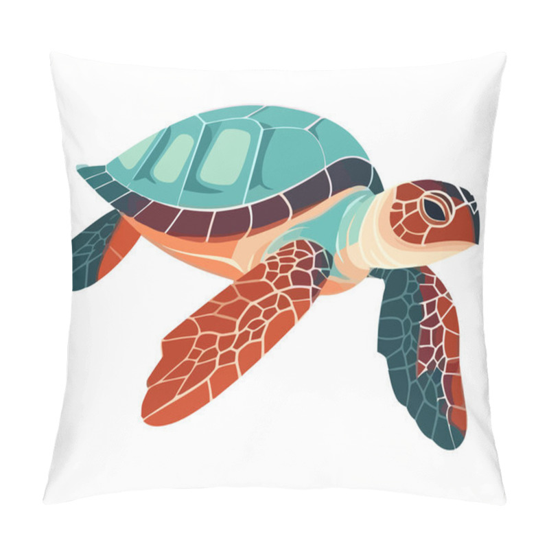 Personality  Cute Sea Turtle Swimming In Tropical Reef Icon Isolated Pillow Covers