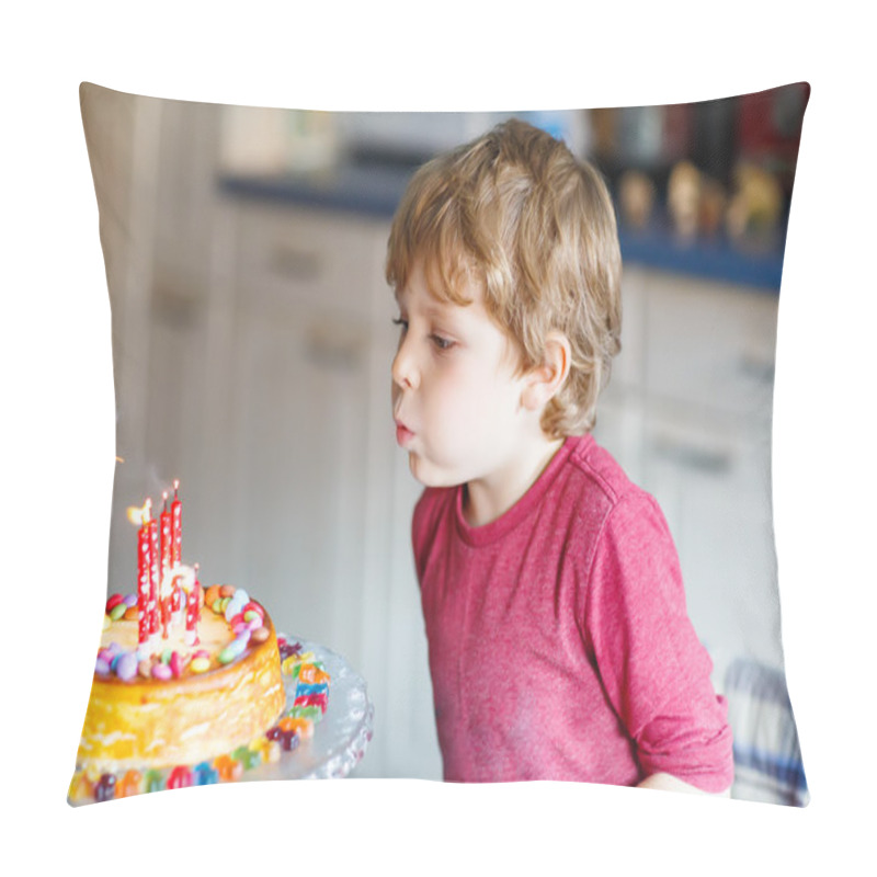 Personality  Kid Boy Celebrating His Birthday And Blowing Candles On Cake Pillow Covers