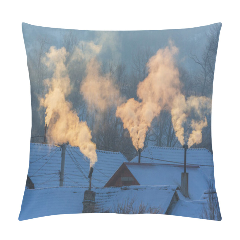 Personality  Beautiful Winter Scenery With Smoke Coming From House Chimneys, On A Bright, Cold, Morning, In Remote Countryside In Europe Pillow Covers