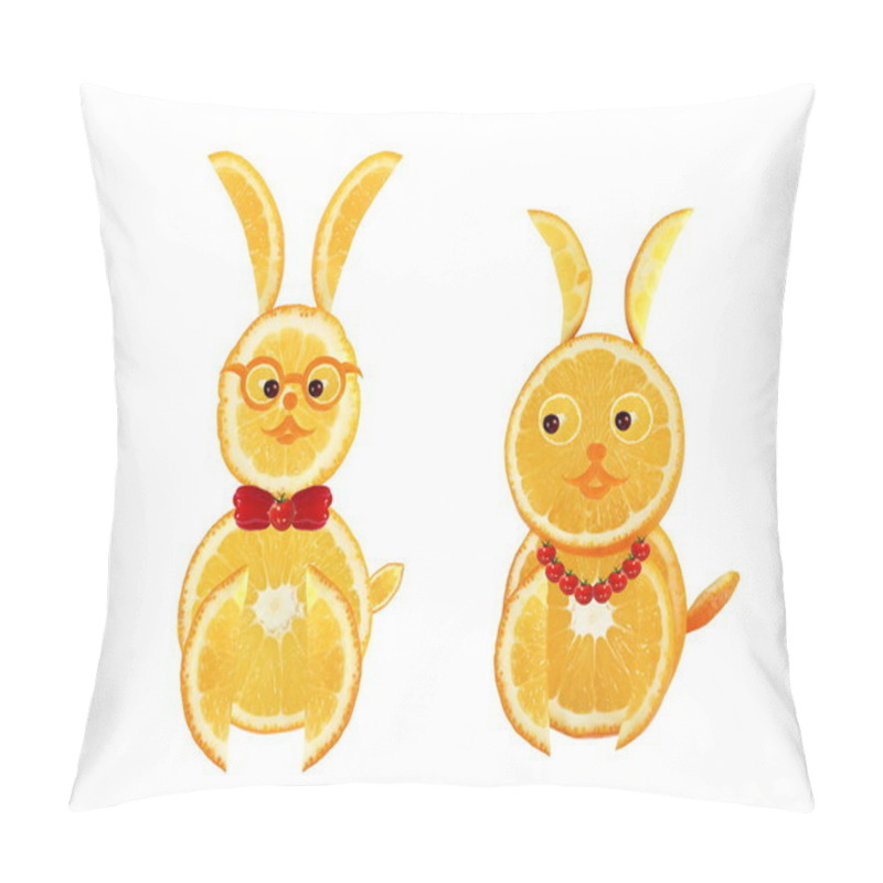 Personality  Creative Food Concept. Two Funny Easter Yellow Rabbits Pillow Covers