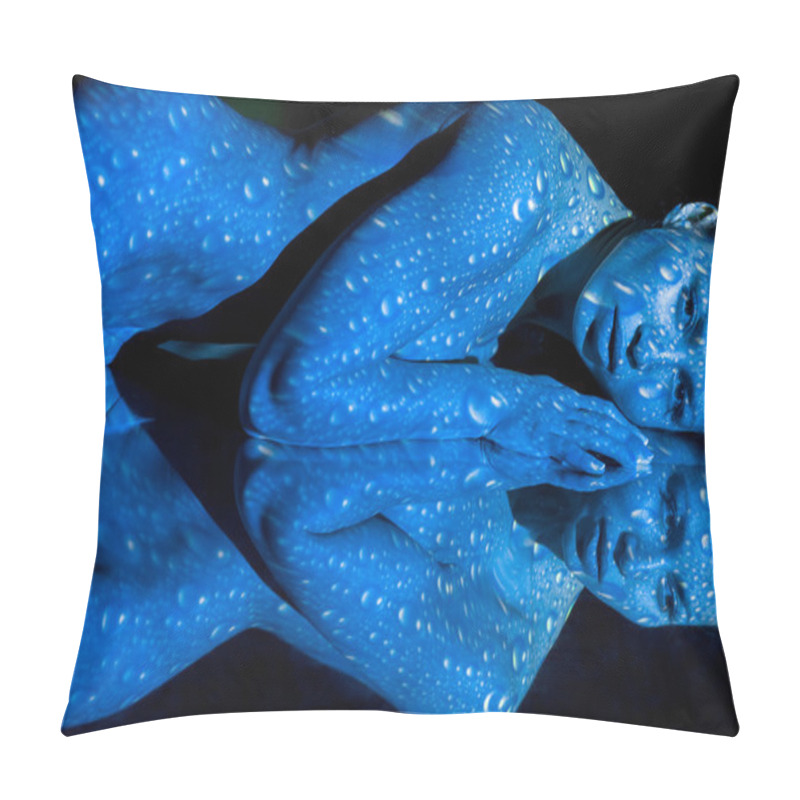 Personality  The  Body Of Woman With Blue Pattern And Its Reflection Pillow Covers