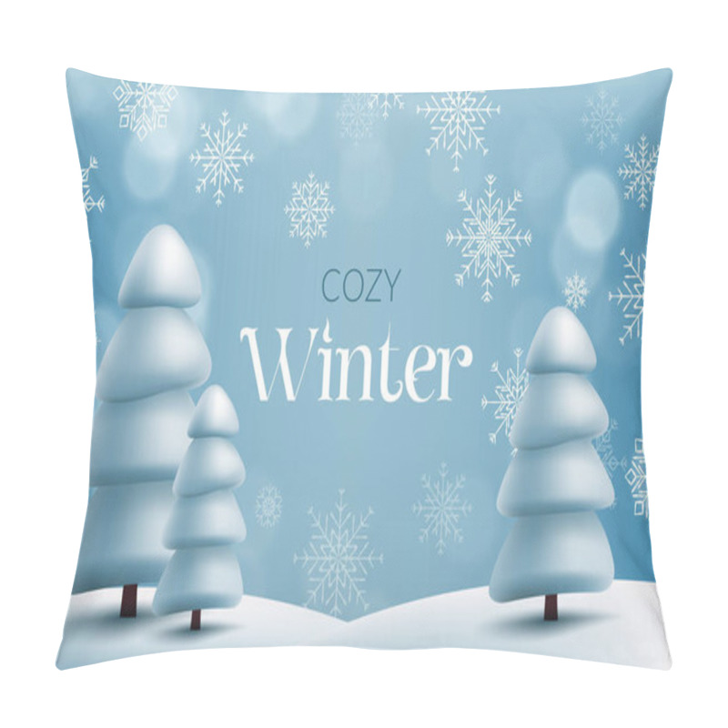 Personality  Snowy Landscape With A Pine Tree, 3D Illustration In A Cozy Winter Setting. Blue Sky, Snowflakes, And A Snowy Hill, Creating A Festive And Cold Weather Scene. Not AI Generated. Pillow Covers