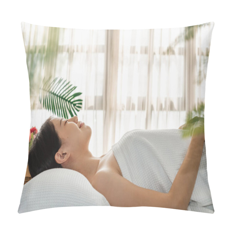 Personality  Young Asian Beauty Woman Enjoying Massage And Spa Pillow Covers