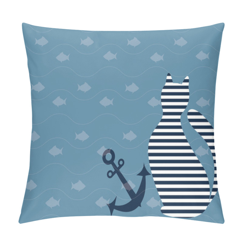 Personality  Marine Background With A Cat Pillow Covers