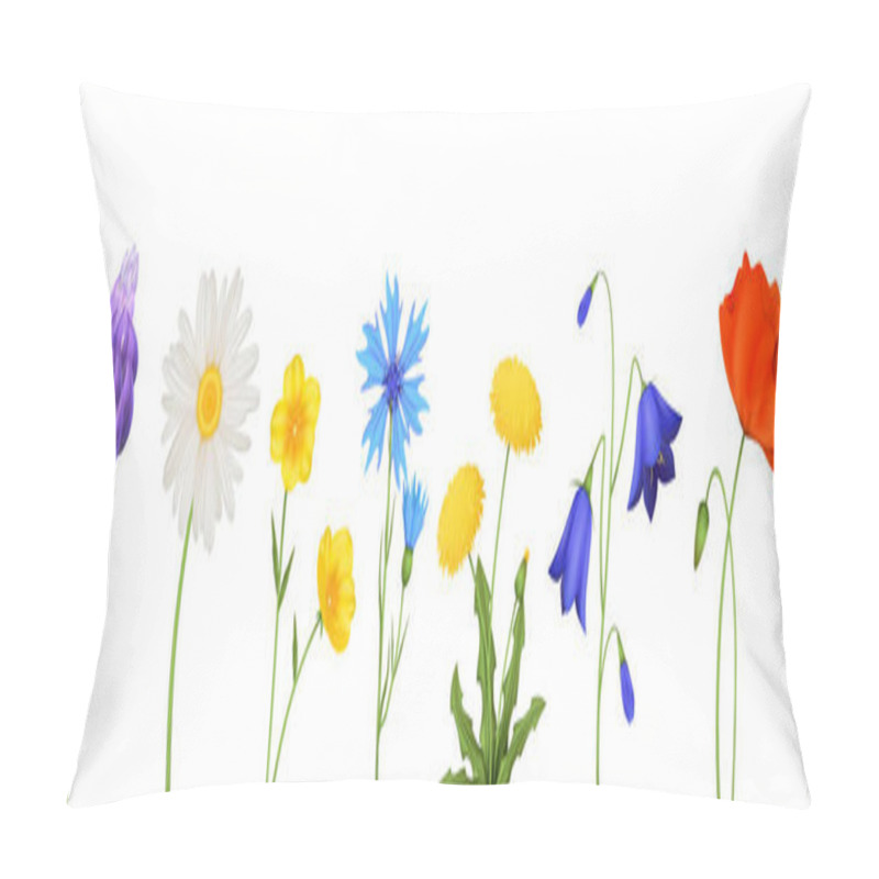 Personality  Spring Flowers Set With Isolated Realistic Icons Of Small Flowers Petals And Stalks On Blank Background Vector Illustration Pillow Covers