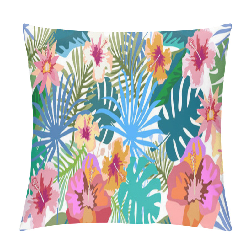 Personality  Dark Tropical Paradise. Seamless Vector Pattern With Palm Leaves And Exotic Flowers.  Pillow Covers