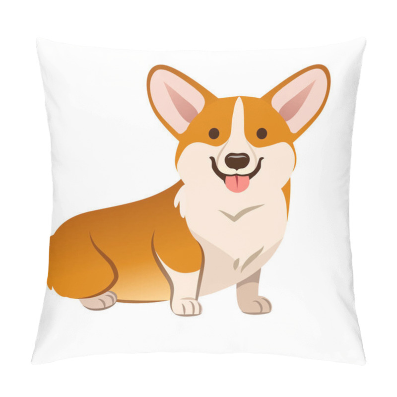 Personality  Corgi Dog Vector Cartoon Illustration. Cute Friendly Welsh Corgi Puppy Sitting, Smiling With Tongue Out  Isolated On White. Pets, Animals, Canine Theme Design Element In Contemporary Simple Flat Style Pillow Covers