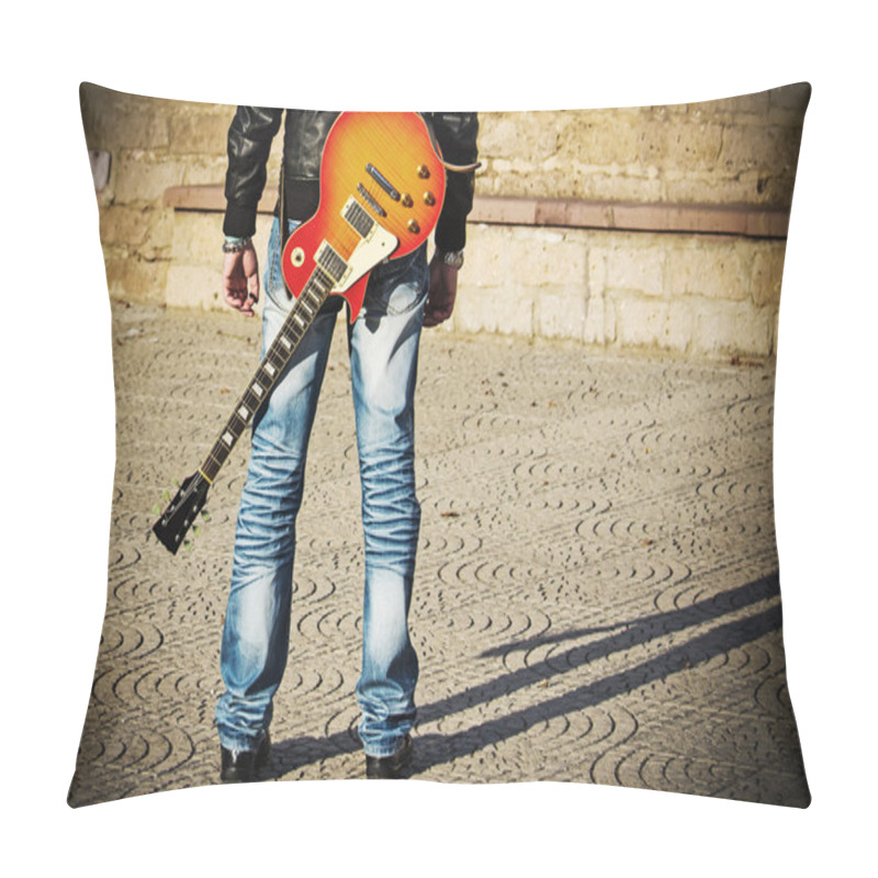 Personality  Back View Of A Guitarist Standing With A Guitar Pillow Covers