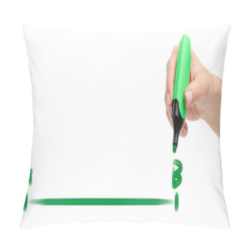 Personality  Hand Drawing A Line From Point A To Point B Green Marker Pillow Covers