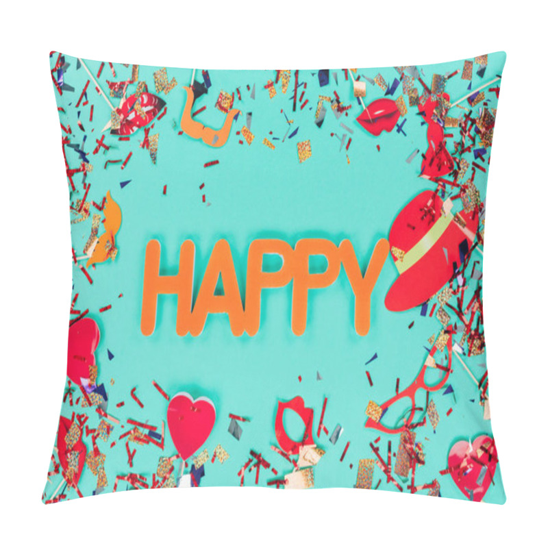 Personality  Happy Sign Surrounded With Confetti Pillow Covers