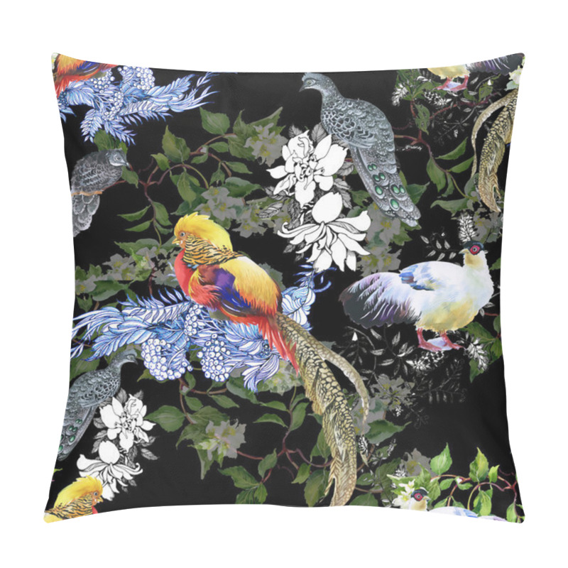 Personality  Floral Seamless Pattern With Birds Pillow Covers