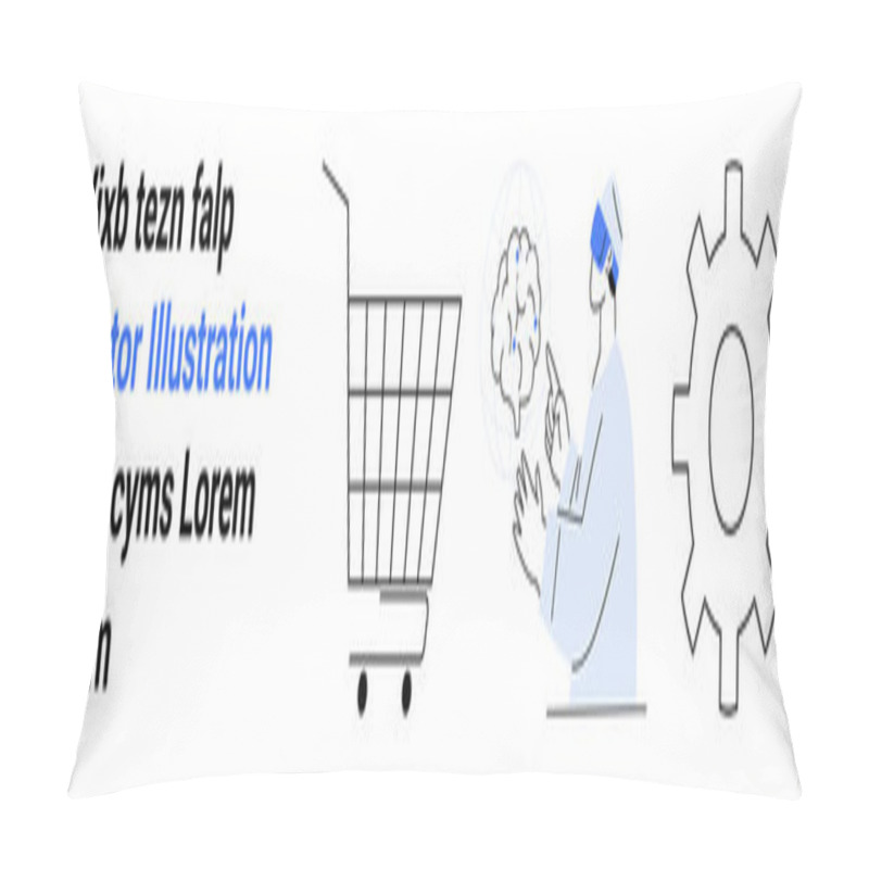 Personality  Scientist Analyzing A Brain With Virtual Reality, A Shopping Cart, And A Gear Icon Representing Automation. Ideal For E-commerce, AI Tech, Automation, Retail Innovation, Technology Integration Pillow Covers