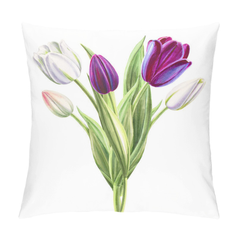 Personality  Tulips Bouquet Illustration On White Background Pillow Covers