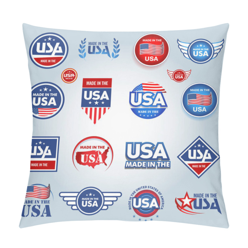 Personality  Made In The USA Icons. American Made. Set Of Vector Icons, Stamps, Seals, Banners, Labels, Logos, Badges. Vector Illustration. Pillow Covers