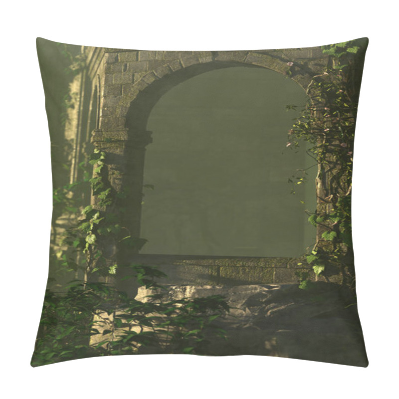 Personality  Arch Of An Ancient Castle Overgown With Ivy In The Mist. 3D Render. Pillow Covers