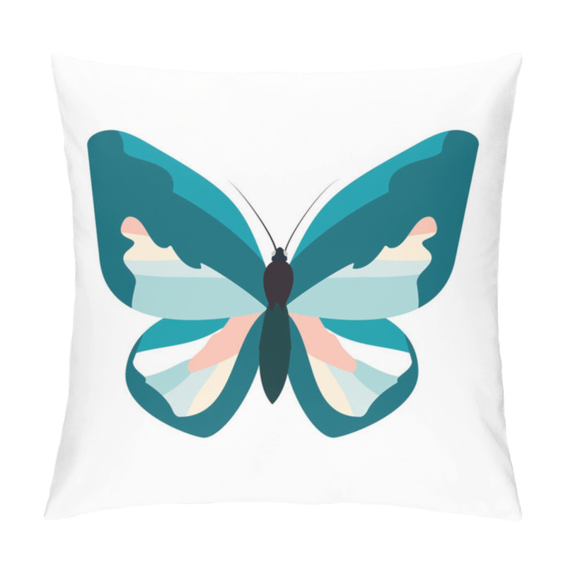 Personality  A Blue And Pink Butterfly Is Perched On A White Background. Pillow Covers