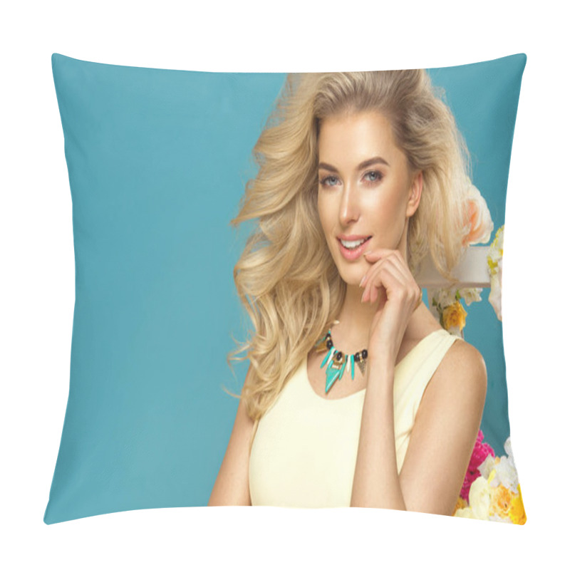 Personality  Delicate Blonde Woman With Floral  Pillow Covers