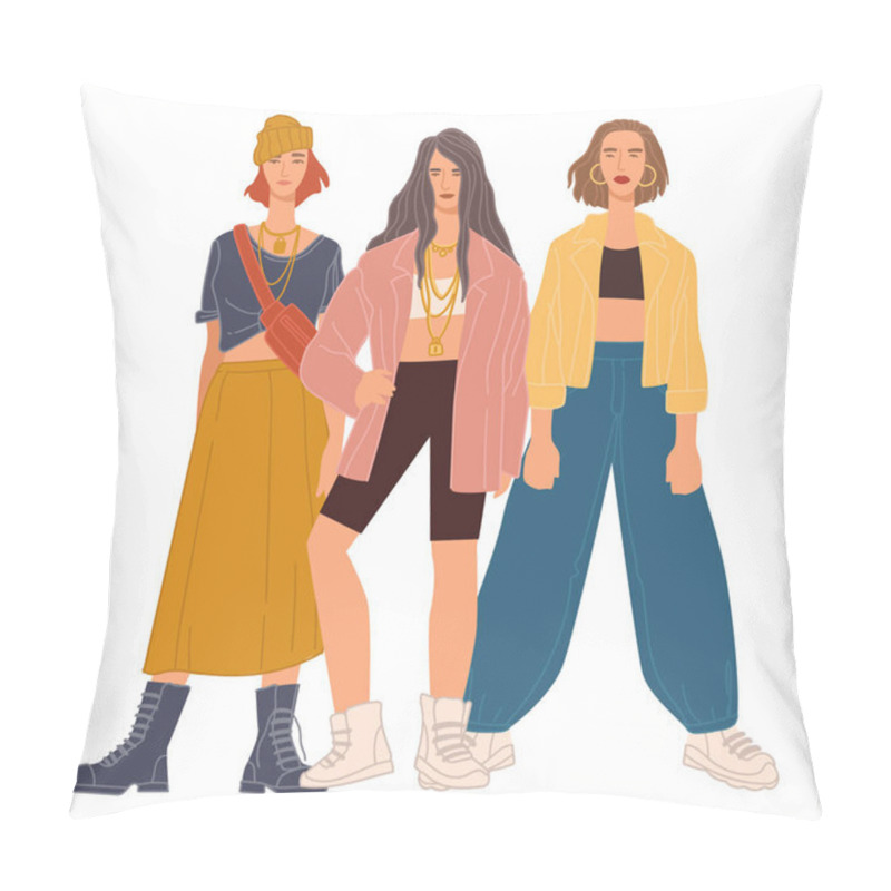 Personality  Stylish And Fashionable Girls In Clothes Vector Pillow Covers