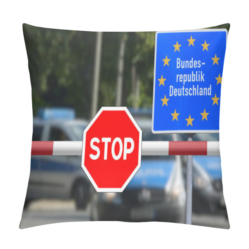 Personality  Stop Sign, Police Cars And Checks At The Border With Germany Pillow Covers