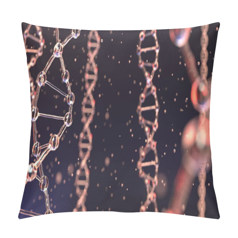 Personality  DNA Molecules And Floating Particles. Heredity, Biochemistry, Modern Medicine Or Genetic Research Concepts. 3D Rendering Pillow Covers