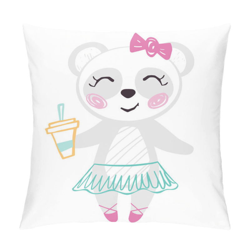 Personality  Panda Baby Girl Cute Summer Print. Sweet Bear With Coffee Cup Ballet Tutu, Pointe Shoes, Bow. Pillow Covers