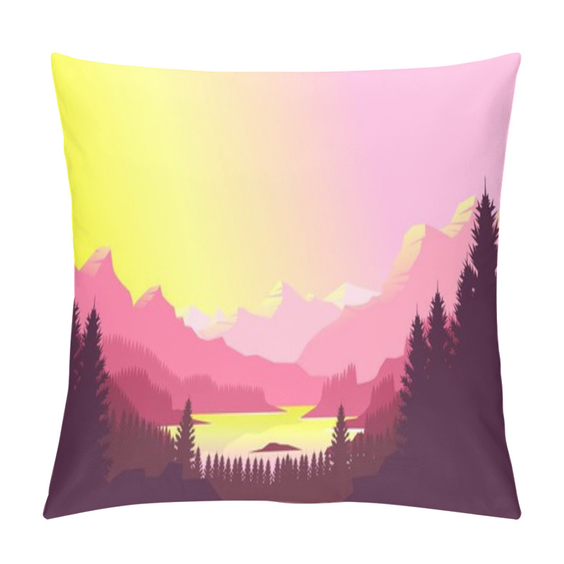 Personality  Pink Mountain Landscape Wallpaper In A Minimalist Flat Design Style Pillow Covers