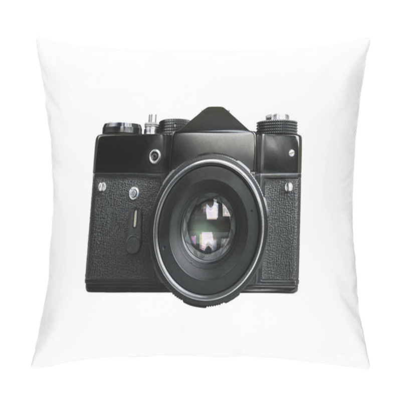 Personality  Front View Of Soviet Black Film Camera Isolated On White Background. Pillow Covers