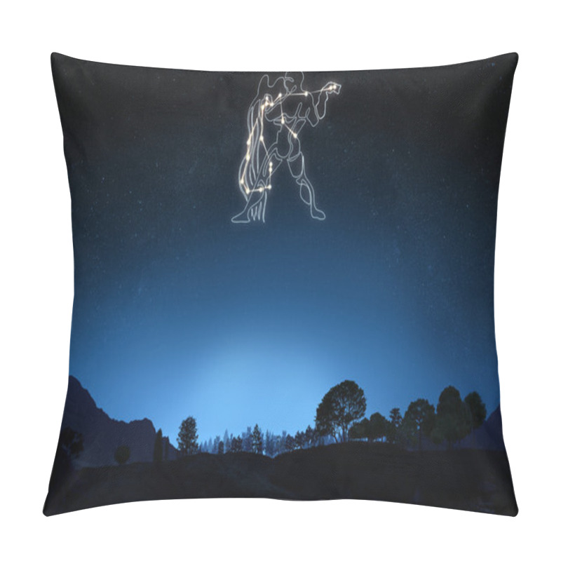 Personality  Zodiac Sign Aquarius With A Star And Symbol Outline Pillow Covers