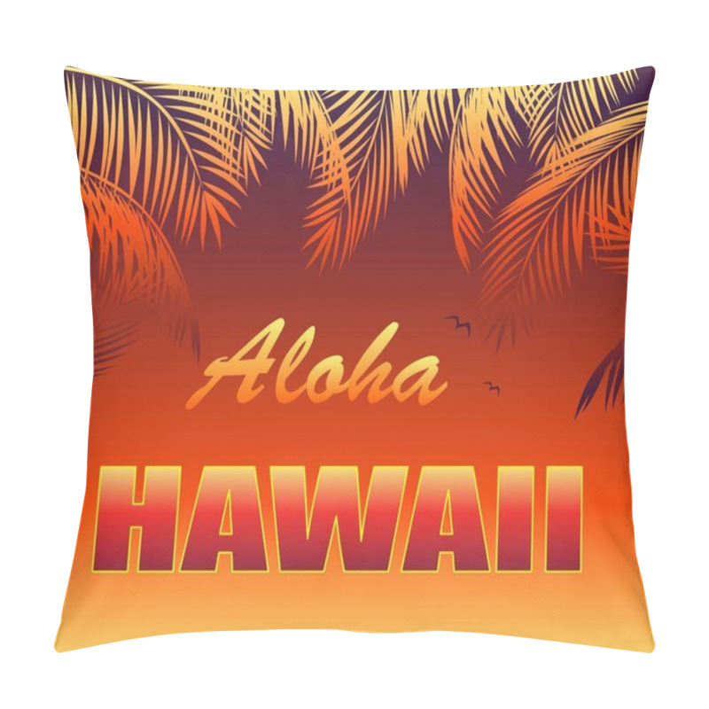 Personality  T-shirt Hot Tropical Print With Aloha Hawaii Lettering, Seagull And Orange Palm Leaves Pillow Covers