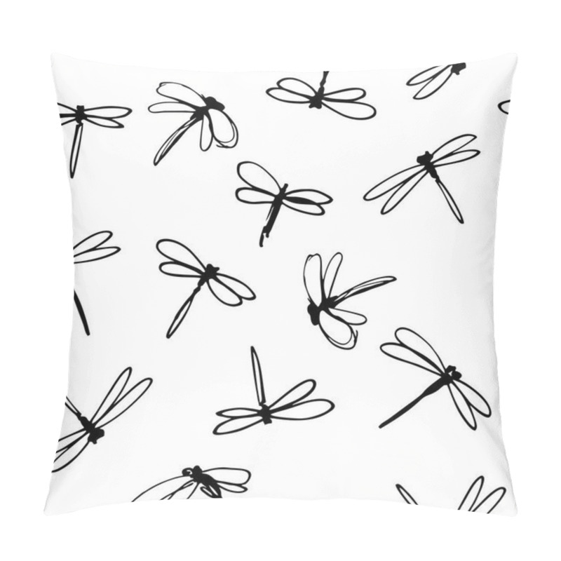 Personality  Vector Seamless Pattern With Blue Dragonflies On The White Background Pillow Covers