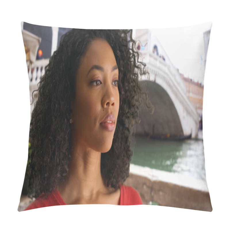 Personality  African-American Girl Thinking To Herself And Looking Off-screen While In Venice Pillow Covers